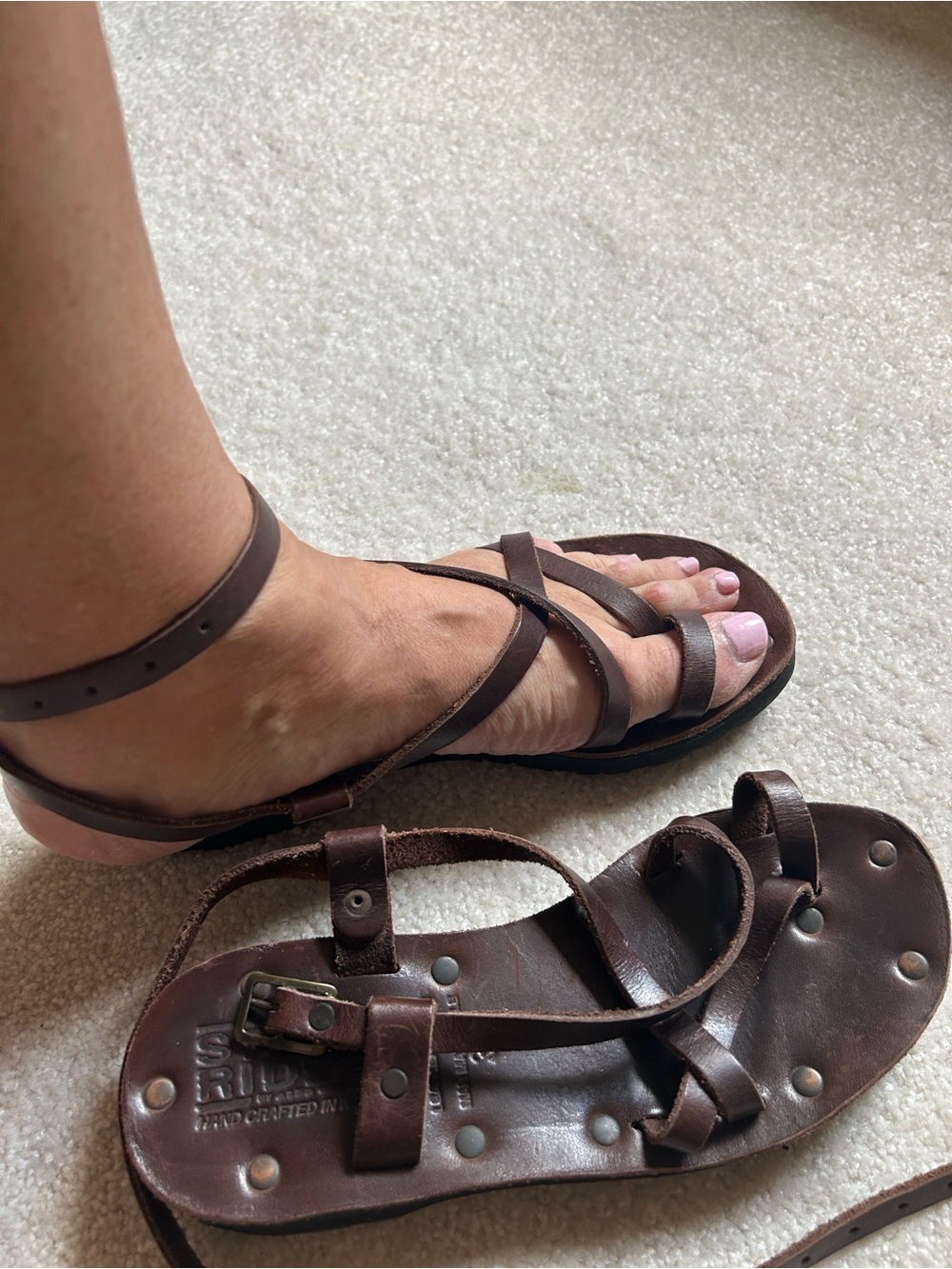 Women's Brown Leather Strappy Ankle Sandals